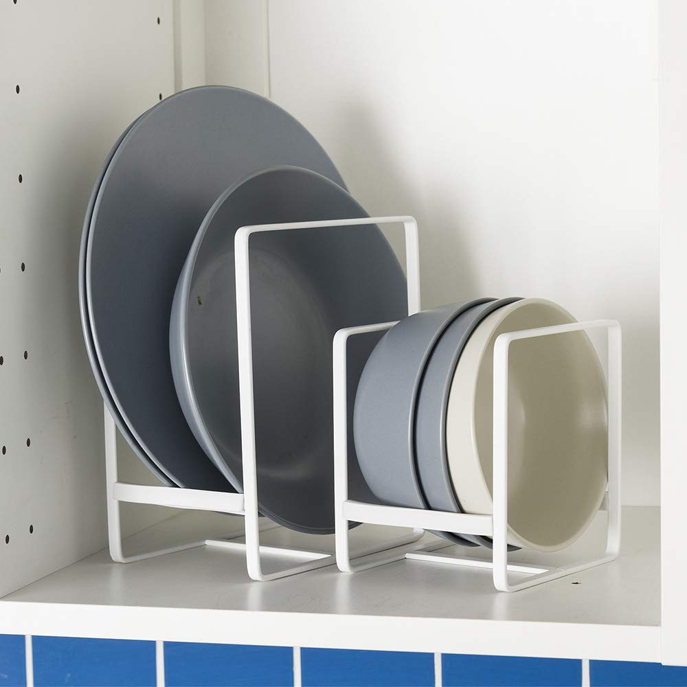 ORZ Plate Organizer for Cabinet, Set of 2 Plate Holders Metal Plate Storage Rack for Counter-top and Cupboard