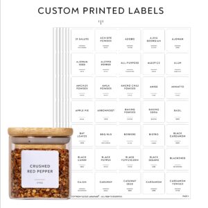 Laramaid 5oz 12Packs Glass Jars Set with Minimalist Spice Labels, Square Spice Jars with Bamboo Lids and White Vinyl Customized Sticker Labels, Food Storage Container Canisters