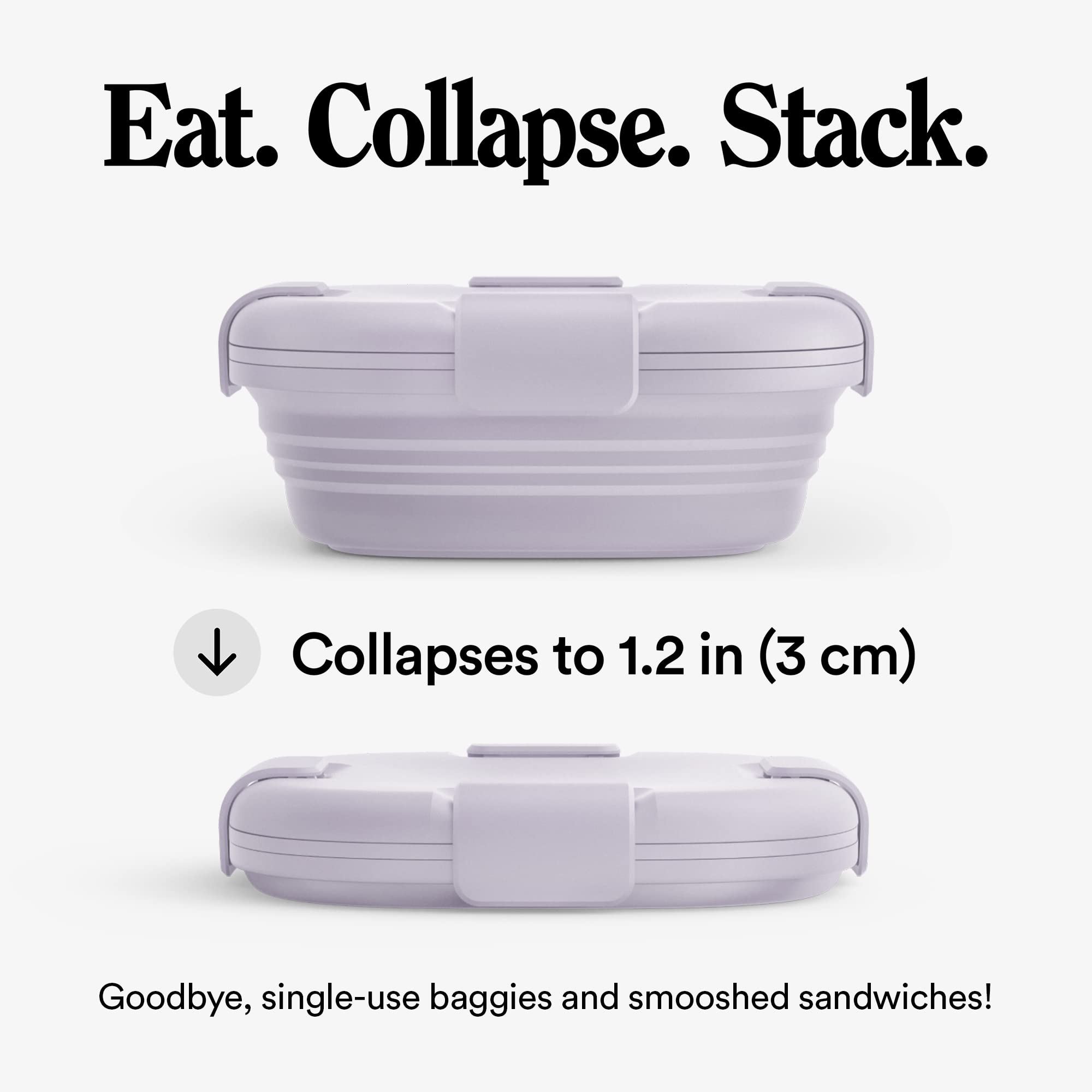 STOJO Collapsible Sandwich Box – Lilac Purple, 24oz - Reusable Food Storage Container - To-Go Travel Silicone Bowl for Hot and Cold Food - for Meal Prep, Lunch, Camping and Hiking - Dishwasher Safe