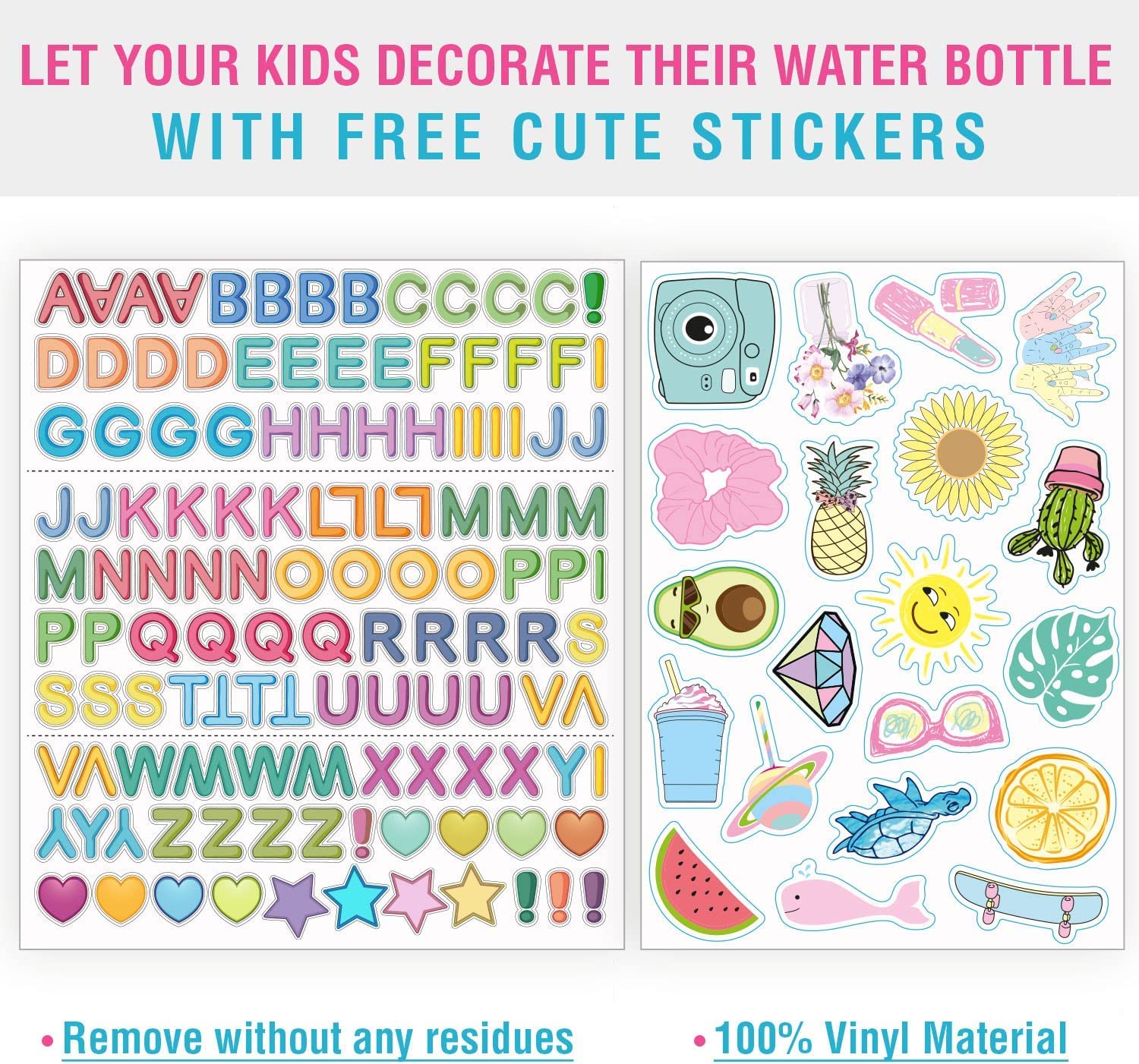CHILLOUT LIFE 12 oz Kids Insulated Water Bottle for School with Straw Lid Leakproof and Cute Waterproof Stickers, Personalized Stainless Steel Thermos Flask Metal Water Bottle for Girls & Boys
