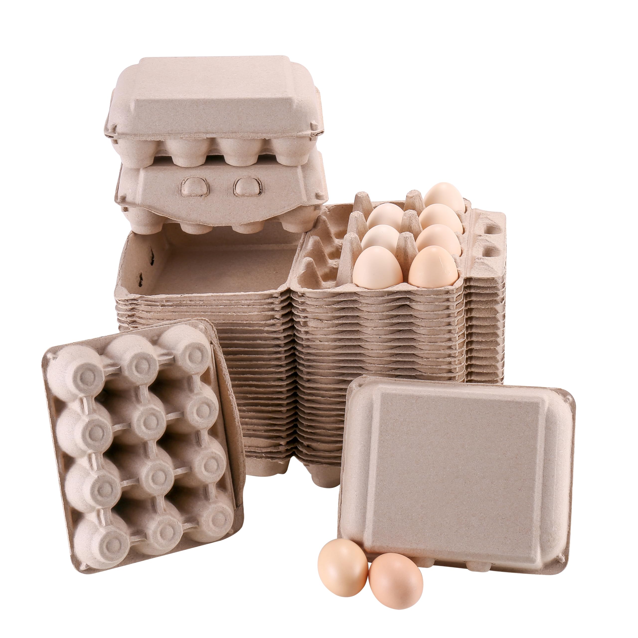 Vintage Egg Cartons 30 Pack, Blank Natural Paper Pulp Square Dozen Egg Cartons Eggs, Classical 3x4 Style Holds Up to One Twelve 12 Count Chicken Eggs, Sturdy Design Made from Recycled Cardboard