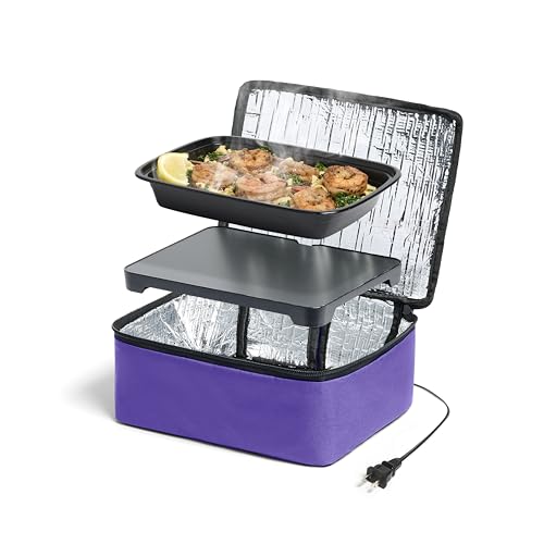 HotLogic Mini Portable Electric Lunch Box Food Heater - Innovative Food Warmer and Heated Lunch Box for Adults Car/Home - Easily Cook, Reheat, and Keep Your Food Warm - PURPLE - 120V