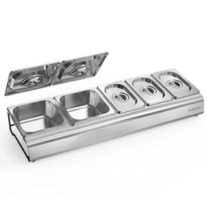 onlyfire pizza topping station stainless steel seasoning containers with lid, 5 compartment trays for prepping ingredients and toppings