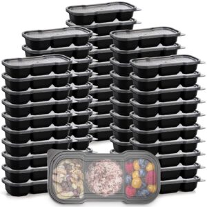 hiceeden 50 pack 16 oz meal prep containers with 3 compartments, disposable plastic bento boxes stackable to go food containers travel lunch boxes for office, school, picnic, microwave safe