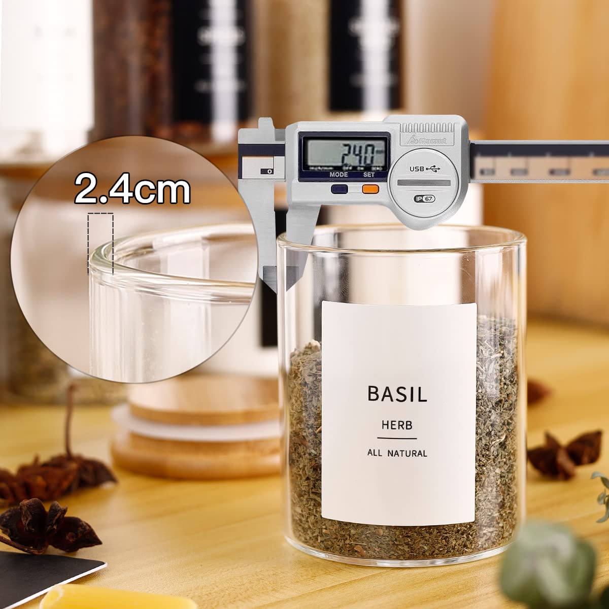 CZZGSM 12 Pcs Glass Spice Jars With 296 Spice Labels Preprinted of White and Black Color- 6oz Thicken(2.4mm) Spice Containers With Bamboo Airtight Lids - Empty Small Herb Seasoning Jars