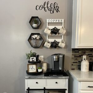 EMAISON Solid Wood Coffee Mug Holder Wall Mounted, Rustic Cup Rack with 8 Hooks Large Space for Big Cups for Kitchen, Home, Coffee Bar Station (White)