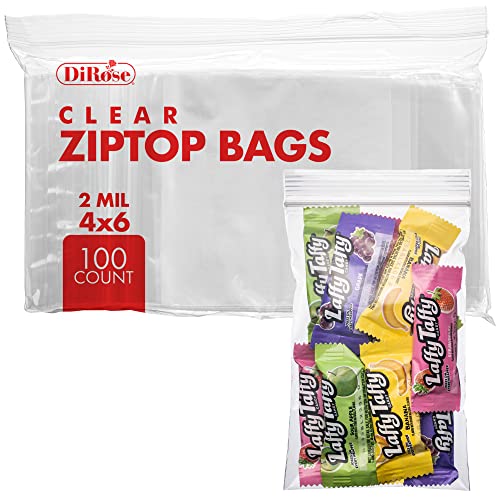 Dirose Reclosable Poly Zip Top Bags - 4" x 6" (100 Count), 2 Mil - Plastic Ziplock Bags – Resealable Plastic Bags with Zipper - Clear Baggies for Jewelry, Pills, Candy