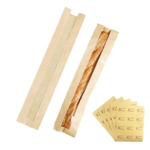 bewinnd 100 pack baguette bags,kraft paper bread bags for homemade bread, long french bread bags with clear front window(23.5 x 4.3 x 1.6 inch)