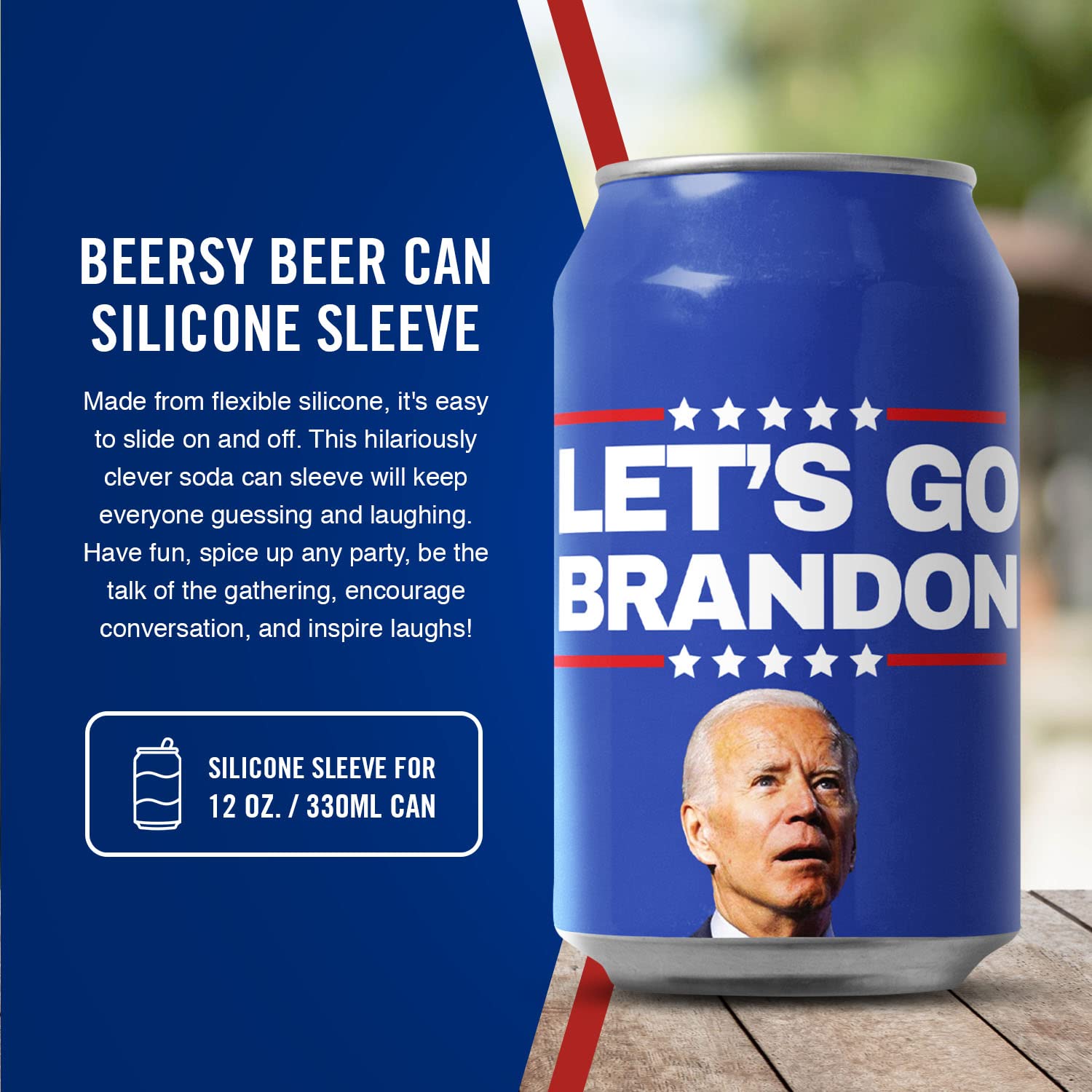Beersy Silicone Sleeve Beer Can Cover - Insulated Can Sleeve - Novelty Disguise for Outdoor Events, Golf, Parties, Concerts,Tailgates - Hide a Beer To Look Like Soda, Fits 12 oz Cans (Lets Go Brandon)