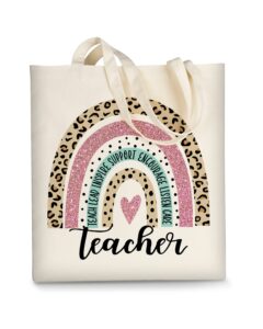 ausvkai canvas tote bag aesthetic for women, cute trendy teacher rainbow reusable cloth cotton bags with handle for grocery school shopping beach