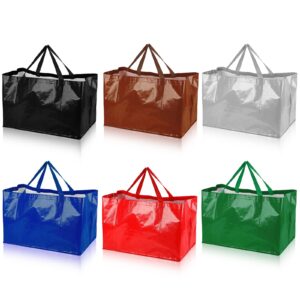 6 pieces extra large shopping bags reusable grocery bags colorful woven grocery totes with handles foldable bags for groceries clothes lightweight