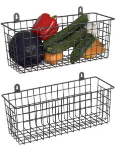 marafansie [extra large] wire basket 2-pack hanging wall organizer cabinet storage basket wall mounted shelves rustic farmhouse decor for home kitchen bathroom, black