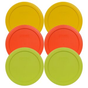 pyrex 7201-pc 4 cup (2) butter yellow, (2) pumpkin orange, & (2) edamame green plastic food storage lids, made in usa