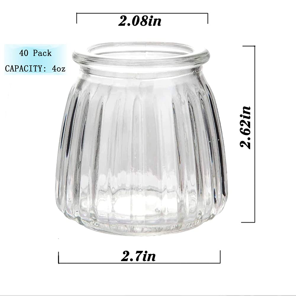 4oz Small Glass Jars 40Pack, Clear Glass Pudding Jars with PE Lids and Tags, Spice Jars/ Glass Jelly Jars/ Yogurt Jars/ Small Jars with Lids (Set of 40)