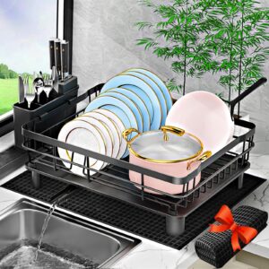 bobela dish drying rack,dish racks for kitchen counter,dish drainers with removable utensil holder,dish drying rack with drainboard and extra dish drying mat
