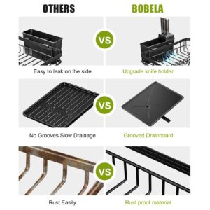 BOBELA Dish Drying Rack,Dish Racks for Kitchen Counter,Dish Drainers with Removable Utensil Holder,Dish Drying Rack with Drainboard and Extra Dish Drying Mat