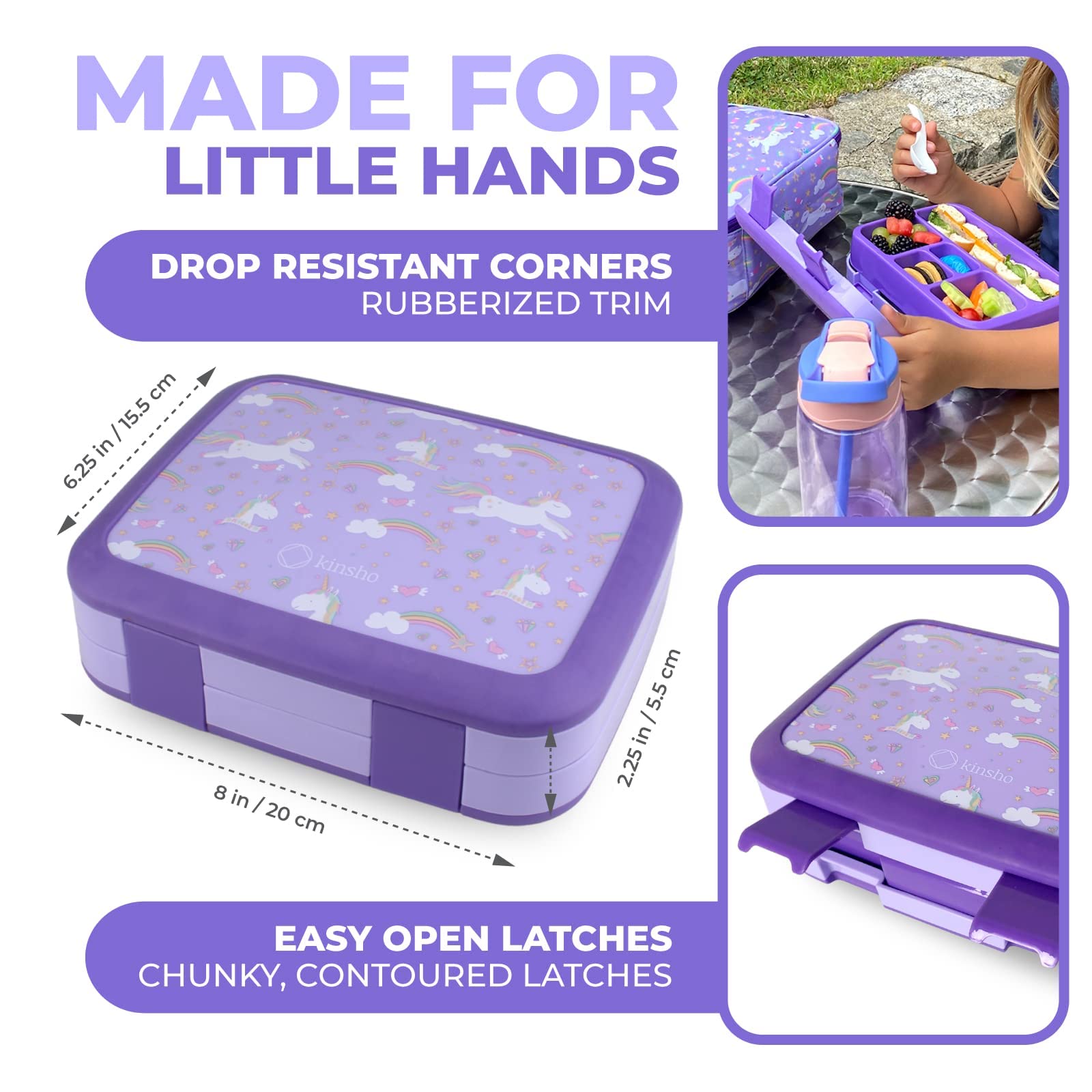 Bento Box, Steel Food Thermos, Insulated Lunch Bag and Ice Pack Set for Kids - 5 Leakproof Compartments, Lunches or Snack Container for Girls, Toddlers Daycare Pre-School, Kindergarten Purple Unicorn