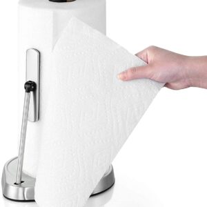 Tension Arm Paper Towel Holder, Hystun Single Tear Paper Towel Holder Countertop Standing Paper Towel Holder Easy to Tear Paper Stainless Steel Paper Towel Holder for Kitchen & Dining Room Table