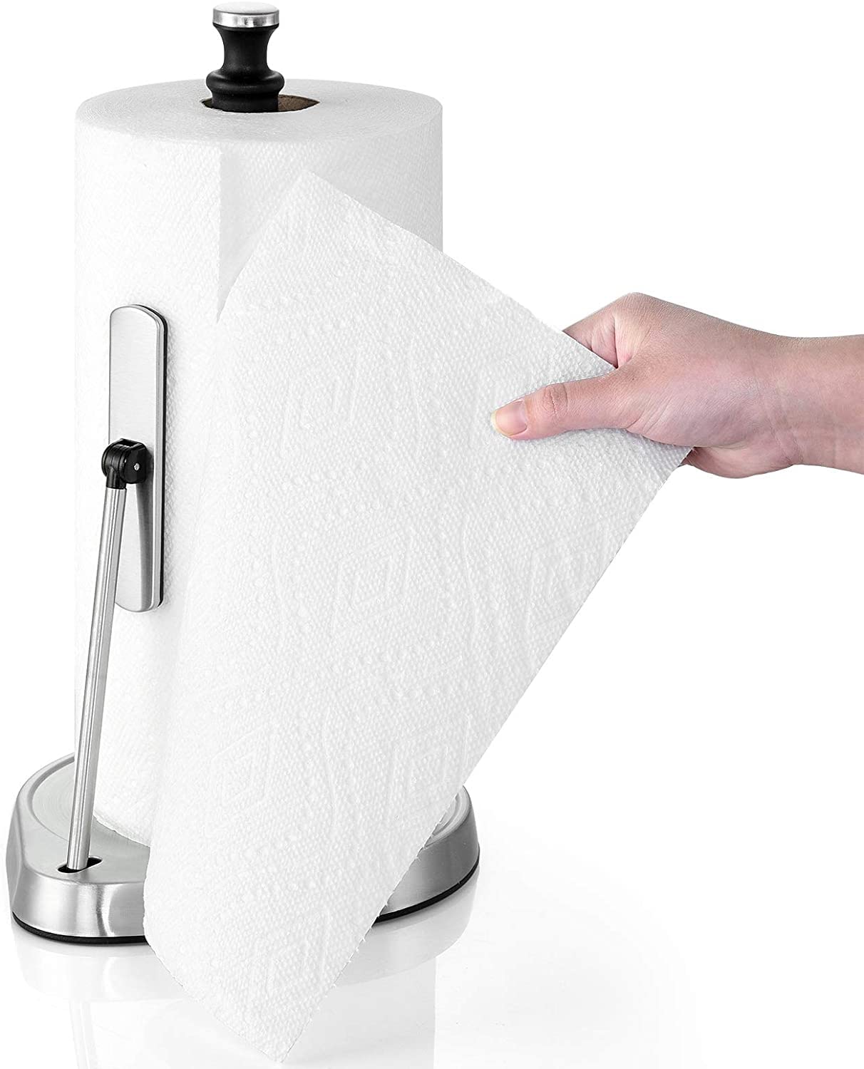 Tension Arm Paper Towel Holder, Hystun Single Tear Paper Towel Holder Countertop Standing Paper Towel Holder Easy to Tear Paper Stainless Steel Paper Towel Holder for Kitchen & Dining Room Table