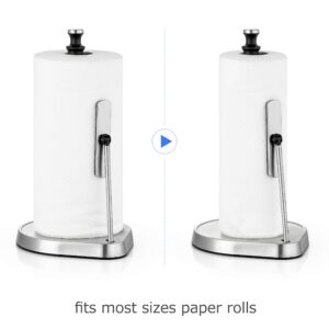 Tension Arm Paper Towel Holder, Hystun Single Tear Paper Towel Holder Countertop Standing Paper Towel Holder Easy to Tear Paper Stainless Steel Paper Towel Holder for Kitchen & Dining Room Table