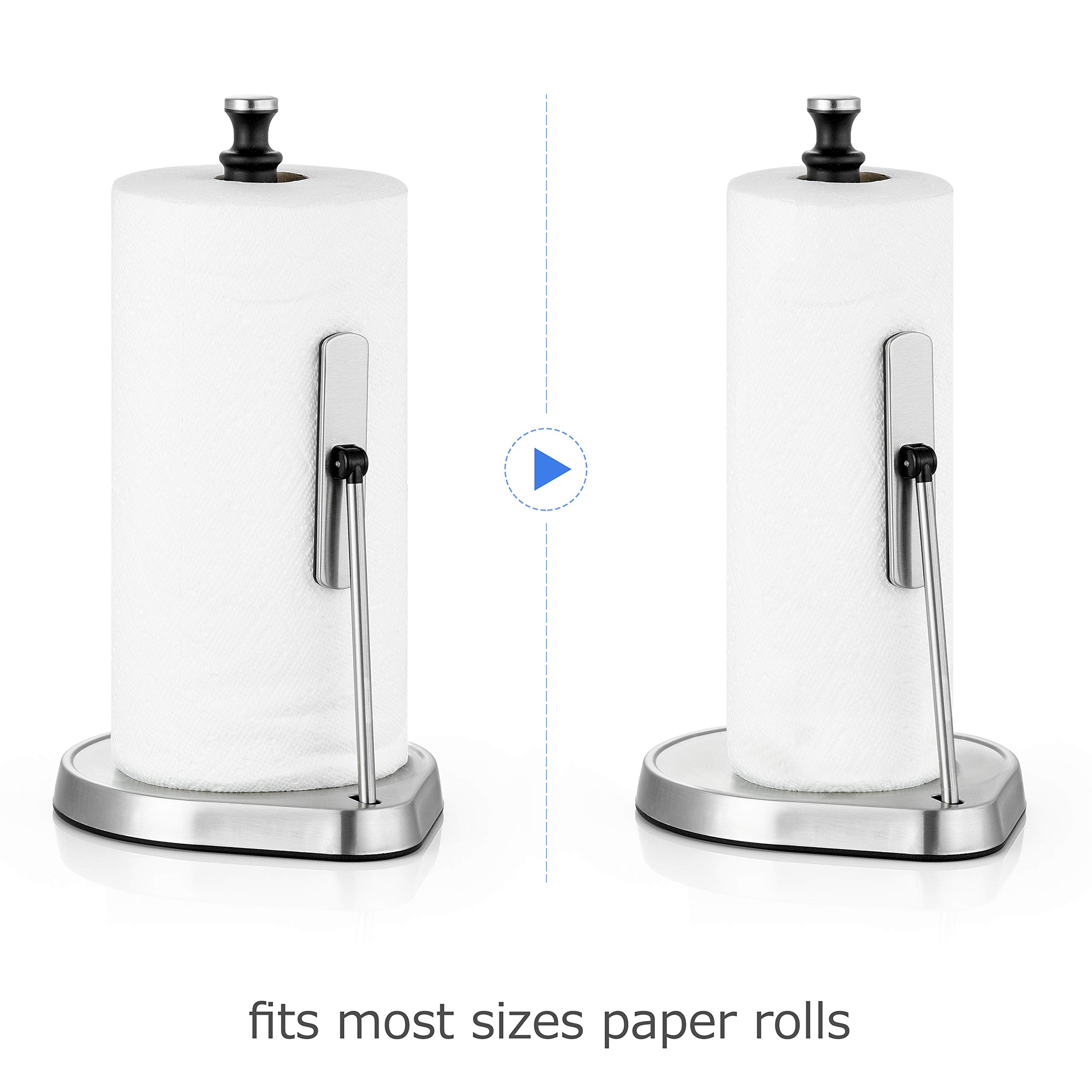 Tension Arm Paper Towel Holder, Hystun Single Tear Paper Towel Holder Countertop Standing Paper Towel Holder Easy to Tear Paper Stainless Steel Paper Towel Holder for Kitchen & Dining Room Table