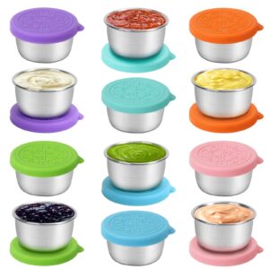 taounoa 12 pack salad dressing container, 50ml condiment containers with lids small stainless steel dipping sauce cups reusable condiment cups 1.7oz