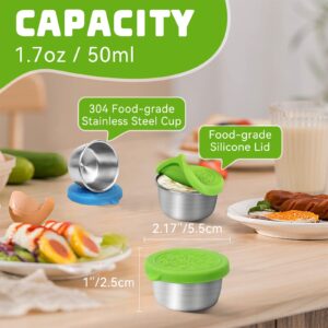 TAOUNOA 12 Pack Salad Dressing Container, 50ml Condiment Containers with Lids Small Stainless Steel Dipping Sauce Cups Reusable Condiment Cups 1.7oz