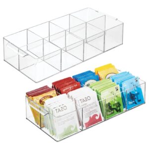 mdesign plastic condiment organizer and tea bag holder - 8-compartment kitchen pantry/countertop storage caddy - divided chip, snack, oatmeal packet holder - lumiere collection - 2 pack, clear