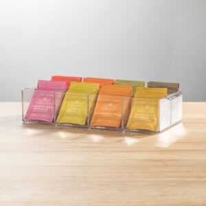 mDesign Plastic Condiment Organizer and Tea Bag Holder - 8-Compartment Kitchen Pantry/Countertop Storage Caddy - Divided Chip, Snack, Oatmeal Packet Holder - Lumiere Collection - 2 Pack, Clear