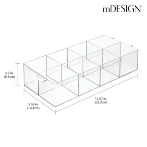 mDesign Plastic Condiment Organizer and Tea Bag Holder - 8-Compartment Kitchen Pantry/Countertop Storage Caddy - Divided Chip, Snack, Oatmeal Packet Holder - Lumiere Collection - 2 Pack, Clear