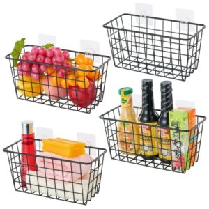 4 Pack Hanging Sorage Basket, Bathroom Basket, Household Goods Storage Basket, with Traceless Tape, no Drilling, for Cabinet Storage, Kitchen, Bathroom, Storage Room(4 Black)