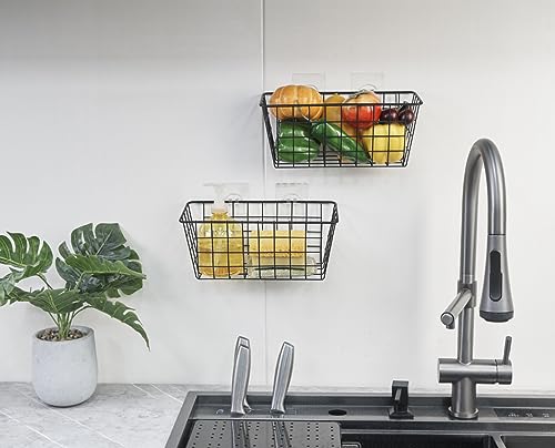 4 Pack Hanging Sorage Basket, Bathroom Basket, Household Goods Storage Basket, with Traceless Tape, no Drilling, for Cabinet Storage, Kitchen, Bathroom, Storage Room(4 Black)