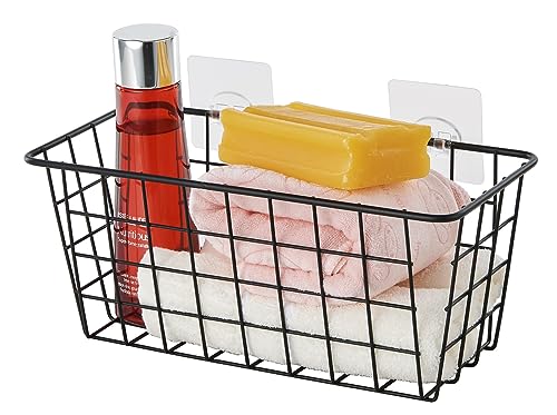 4 Pack Hanging Sorage Basket, Bathroom Basket, Household Goods Storage Basket, with Traceless Tape, no Drilling, for Cabinet Storage, Kitchen, Bathroom, Storage Room(4 Black)