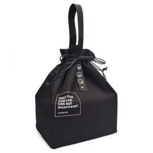 ziiyan reusable lunch bag insulated handbag tote bag with handle and drawstring closure for women work picnic or travel (black)
