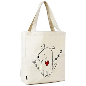 canvas tote bag with 3 inner pocket cotton heavy duty gusseted shopping bag for weekend overnight school book (cute dog)