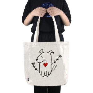 Canvas Tote Bag with 3 Inner Pocket Cotton Heavy Duty Gusseted Shopping Bag for Weekend Overnight School Book (Cute Dog)