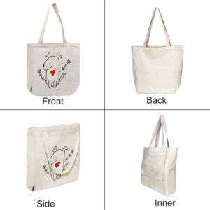 Canvas Tote Bag with 3 Inner Pocket Cotton Heavy Duty Gusseted Shopping Bag for Weekend Overnight School Book (Cute Dog)