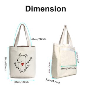 Canvas Tote Bag with 3 Inner Pocket Cotton Heavy Duty Gusseted Shopping Bag for Weekend Overnight School Book (Cute Dog)