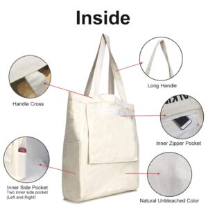 Canvas Tote Bag with 3 Inner Pocket Cotton Heavy Duty Gusseted Shopping Bag for Weekend Overnight School Book (Cute Dog)