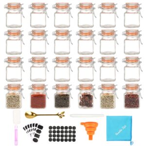 homelike style 3.4 oz small glass spice jars, empty mini square glass spice bottles with airtight flip top lids, chalkboard labels and collapsible funnel for home and kitchen-24 pack