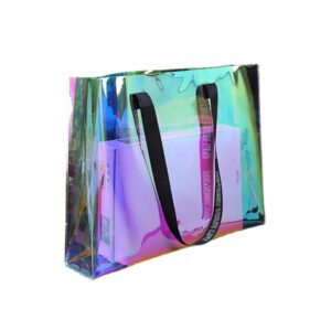 jainnowa clear tote bag, hologram large clear tote, clear bags stadium approved, 16"x 12"x 6" translucent & reflective transparent see through big clear tote handbag, clear tote bags