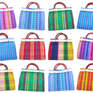 MoreFiesta 24 Pcs Small Mexican Tote Mercado Bags 7.5 inch by 7.5 inch, Assorted Colors High Thread Mesh - Mini Mexican Mercado Candy Bags