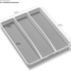 madesmart Classic Large Utensil Tray, Soft Grip, Non-Slip Kitchen Drawer Organizer, 3 Compartments, Multi-Purpose Home Organization, BPA Free, White