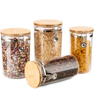 coffee canister sets for kitchen counter,4pcs coffee grounds container coffee bean-plastic food storage jar with lid airtight locking clamp for grain/sugar,large capacity storage container for kitchen