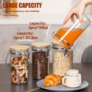 Coffee Canister Sets for Kitchen Counter,4PCS Coffee Grounds Container Coffee Bean-Plastic Food Storage Jar with Lid Airtight Locking Clamp for Grain/Sugar,Large Capacity Storage Container for Kitchen