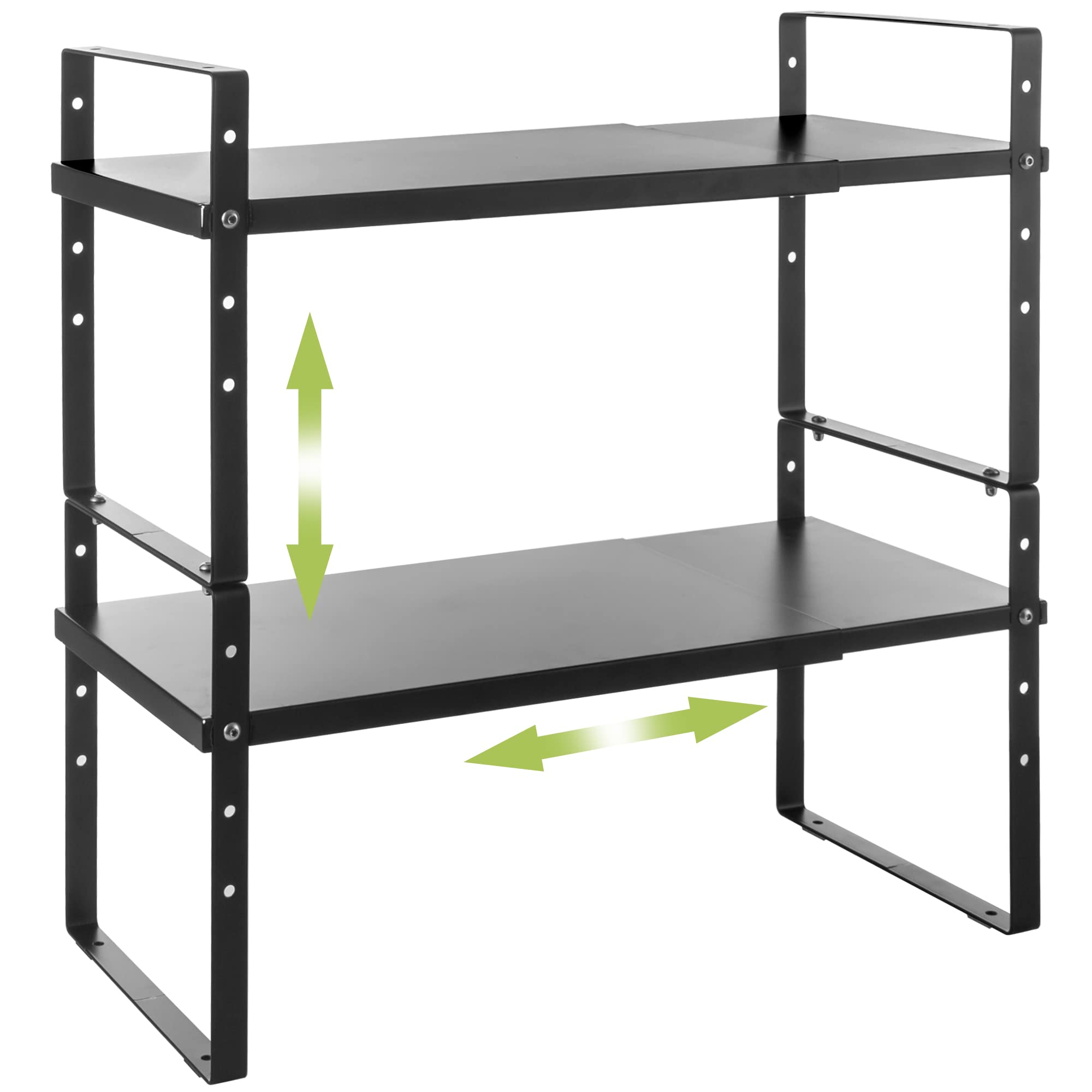 Across-Star Expandable Cabinet Shelf Organizer Rack, Stackable Kitchen Counter Storage Shelves Stand, Adjustable Height Pantry Shelf Spice Rack (Black, 2 Pack)