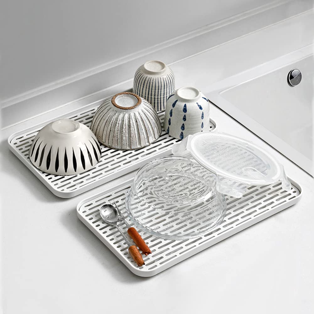 Bonilve Drain Board for Kitchen Counter, Dish Drain Tray 2 Tier Non Slip Serving Tray-White, Large Kitchen Dish Drying Rack with Drainboard Perfect for Sink, Coffee Table, Outdoor(8.85W x 15.35L)