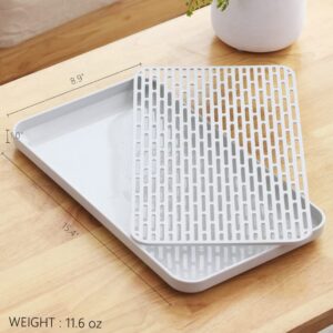 Bonilve Drain Board for Kitchen Counter, Dish Drain Tray 2 Tier Non Slip Serving Tray-White, Large Kitchen Dish Drying Rack with Drainboard Perfect for Sink, Coffee Table, Outdoor(8.85W x 15.35L)