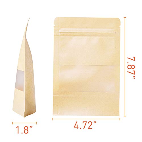 LZLPACKING Kraft Stand Up Pouches bags 100 Pcs,Brown Resealable Bags with Window for Home or Business,Coffee Bags,Zip Lock Food Storage Bags,Sealable Bags for Packaging(4.7×7.9)