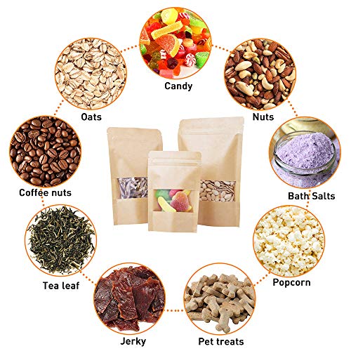 LZLPACKING Kraft Stand Up Pouches bags 100 Pcs,Brown Resealable Bags with Window for Home or Business,Coffee Bags,Zip Lock Food Storage Bags,Sealable Bags for Packaging(4.7×7.9)